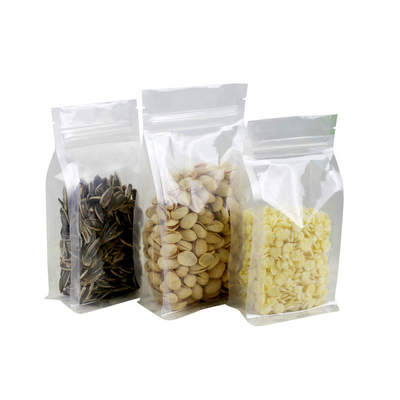Transparente flache untere Tasche, die oben Seitendichtung 8 Eco-Nahrungsmittelgrad-Stand-Beutel verpackt